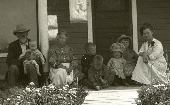 Three generations on a front porch